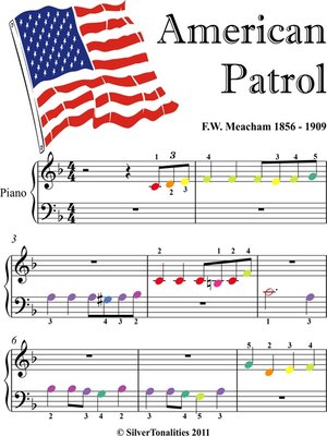cover image of American Patrol Beginner Piano Sheet Music with Colored Notes